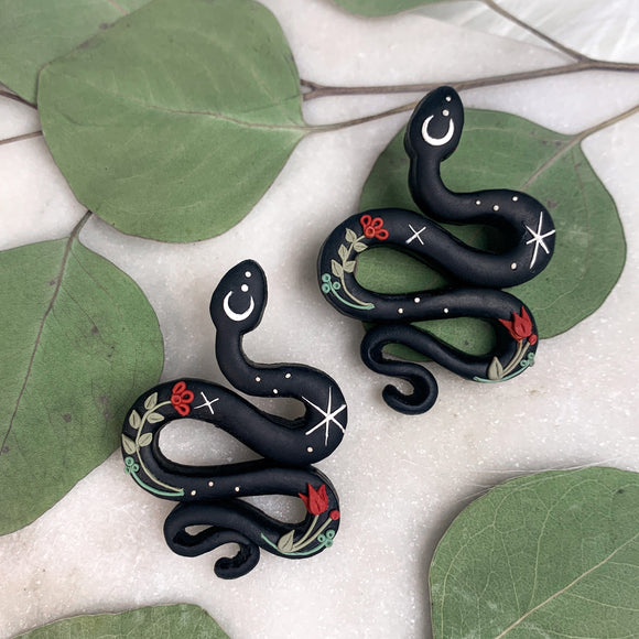 Black Floral Snake Earring