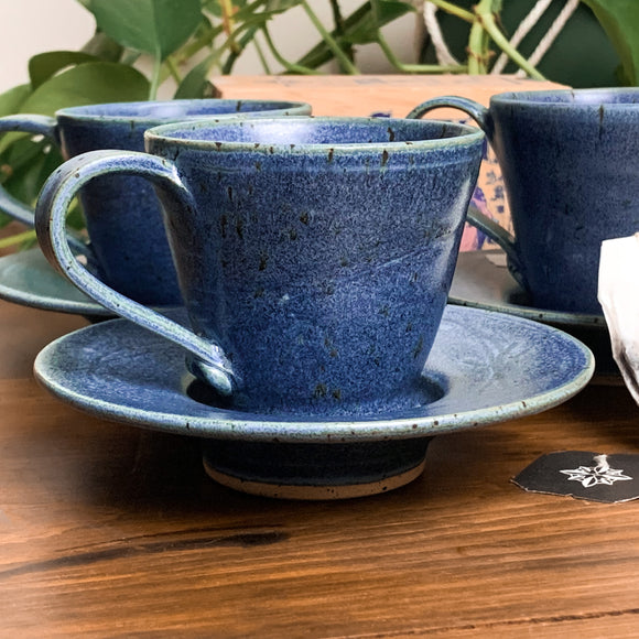 Blue Speckled Espresso Cup & Saucer